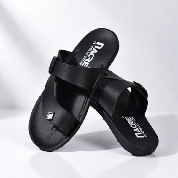 Black Pu Casual Slipper For Men
